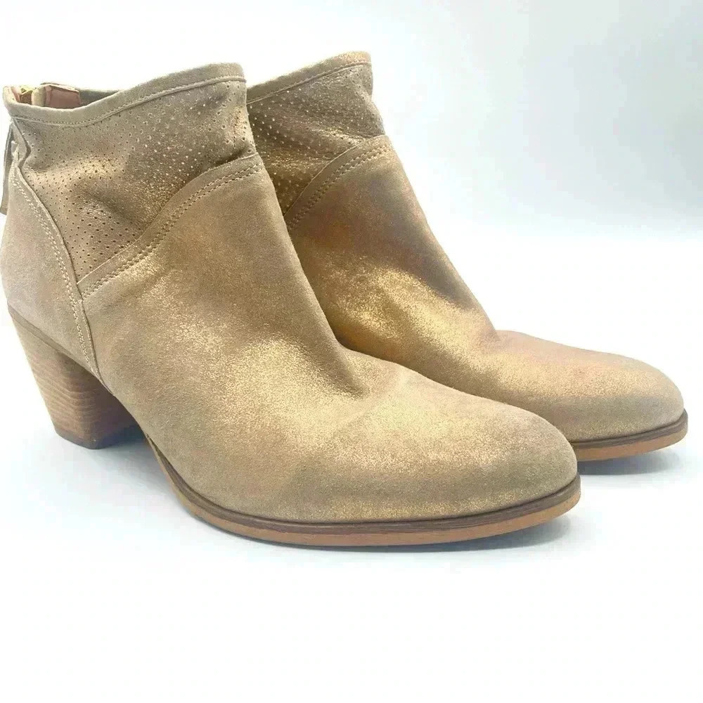 APROPO GOLD ANKLE BOOTS BOOTIES SIZE 41 BLOCK HEELS